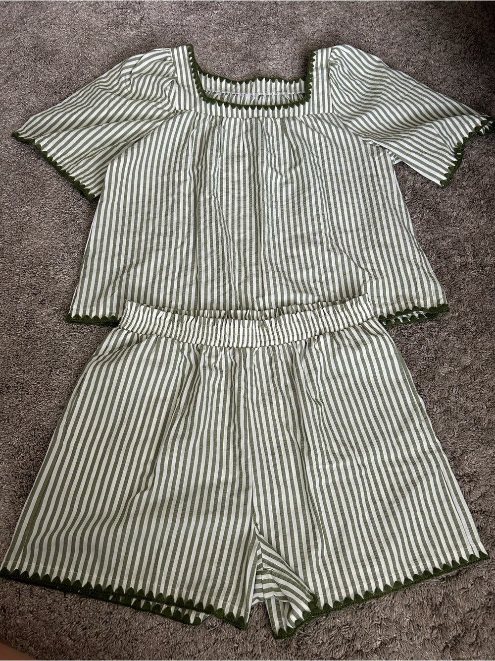 Amazon women’s Green Stripe Two-Piece Stipe Set